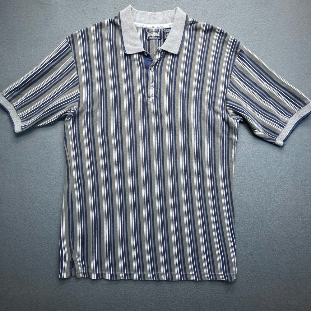 VTG Britannia Levi Strauss Men Polo Shirt Striped Cotton XL Y2K Dadcore Normcore